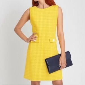 BROOKS BROTHERS Yellow Tweed Shift Dress Sleeveless Preppy Mod-Style - Sz 10